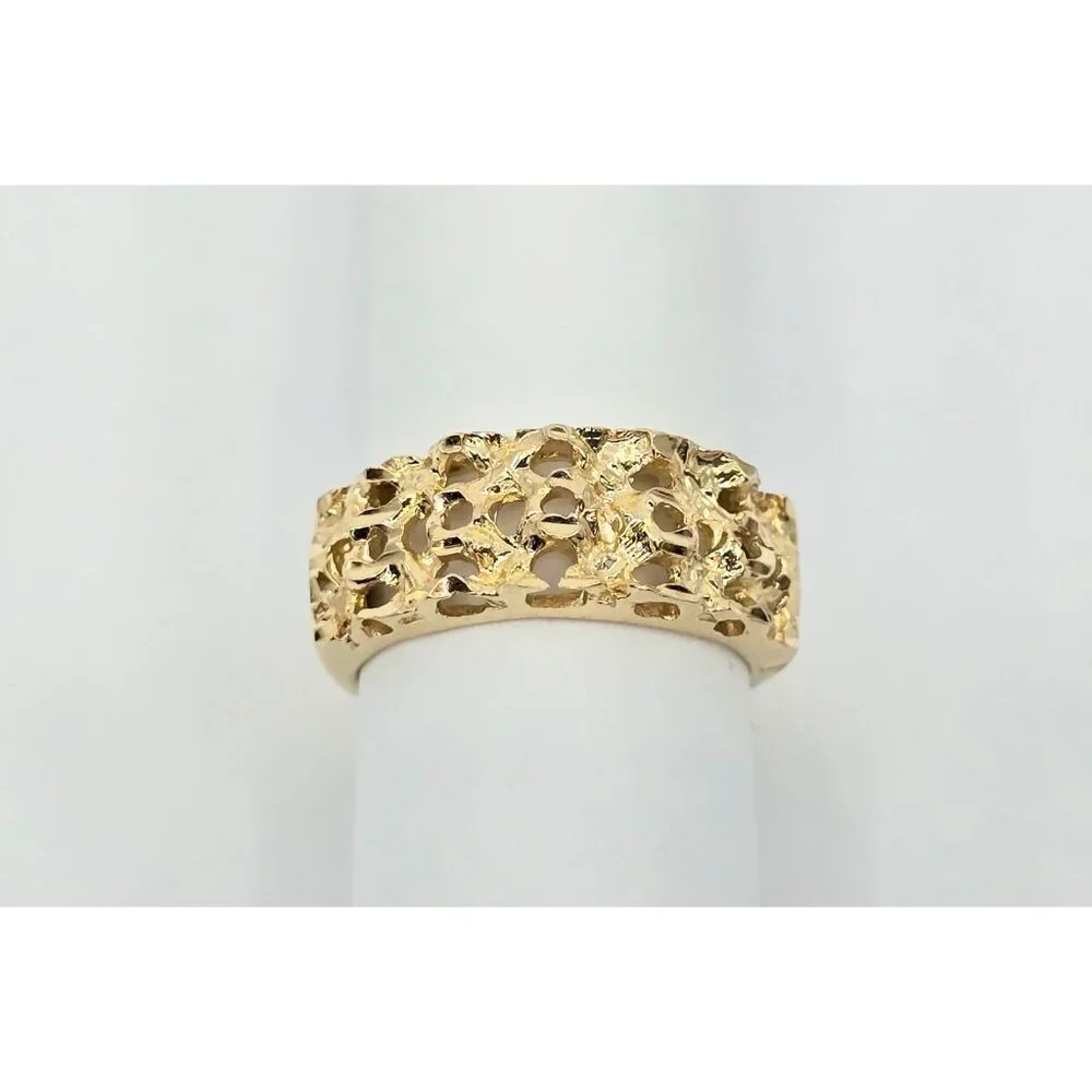Unique 14K Karat Solid Yellow Gold Designer Diamond Cut Nugget Ring - Size 5.50